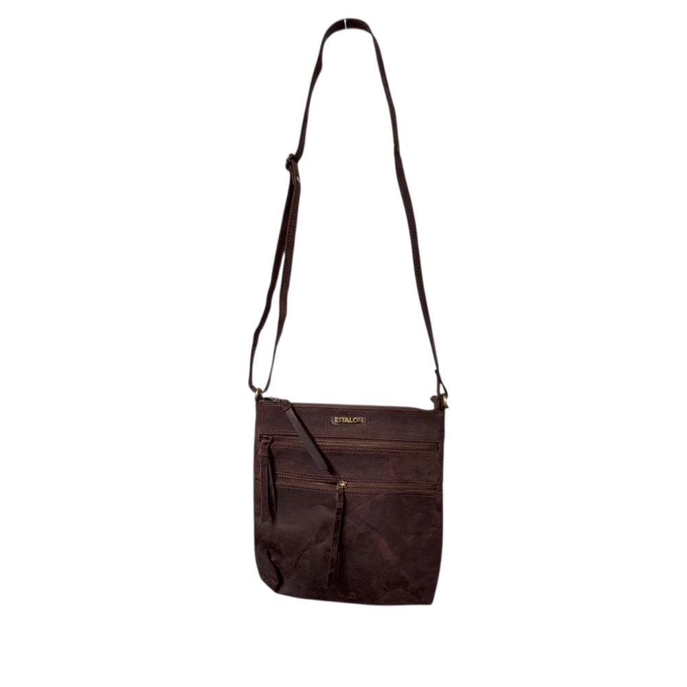 Estalon Brown Leather Crossbody Messenger Bag Purse - Picture 14 of 16